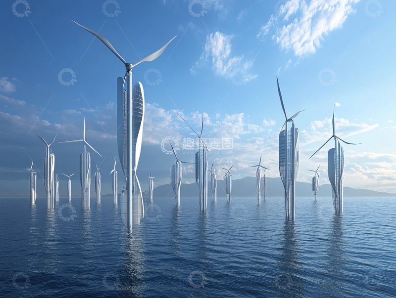 高清大图下载【趣麦麦图】水上风力发电
