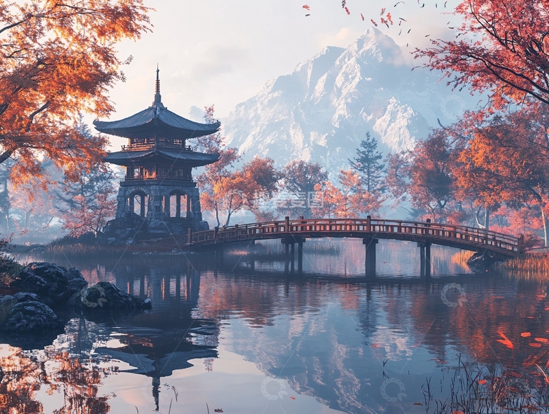 高清大图下载【趣麦麦图】山水楼阁雅致意境风15