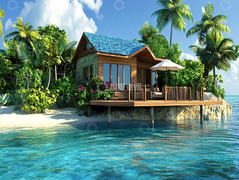 高清大图下载【趣麦麦图】珊瑚岛木屋