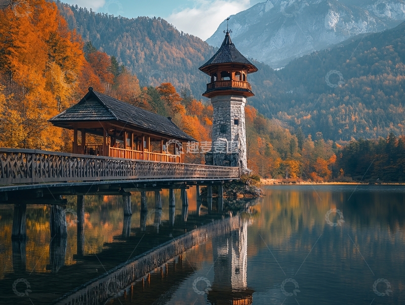 高清大图下载【趣麦麦图】湖水钟塔