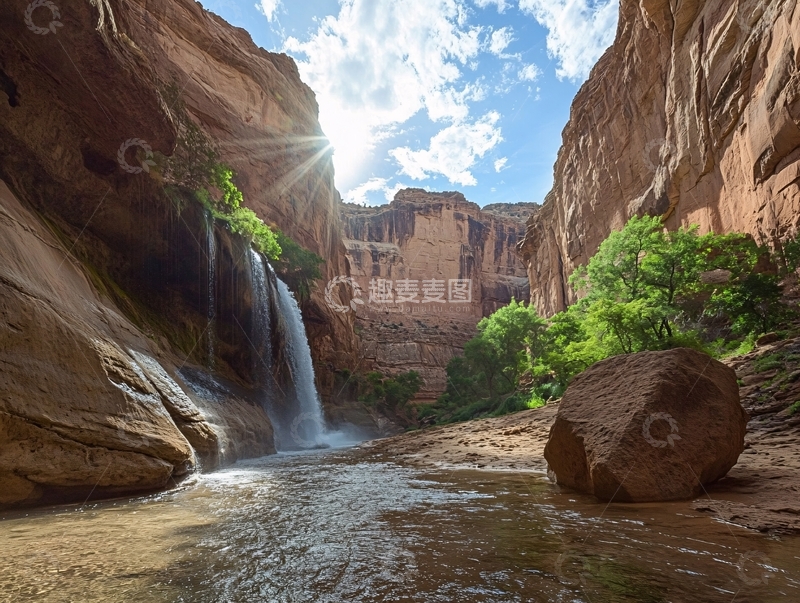 高清大图下载【趣麦麦图】红岩瀑布