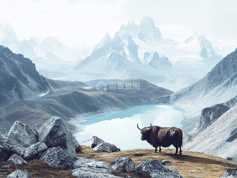 高清大图下载【趣麦麦图】湖边的牦牛