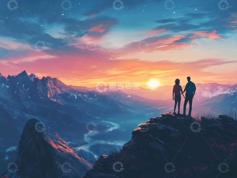 高清大图下载【趣麦麦图】看日出插画8