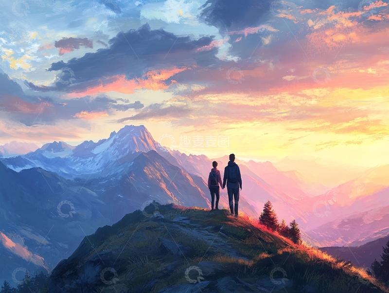 高清大图下载【趣麦麦图】登高望远登山