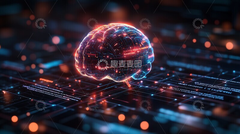 高清大图下载【趣麦麦图】人脑连接发光线路