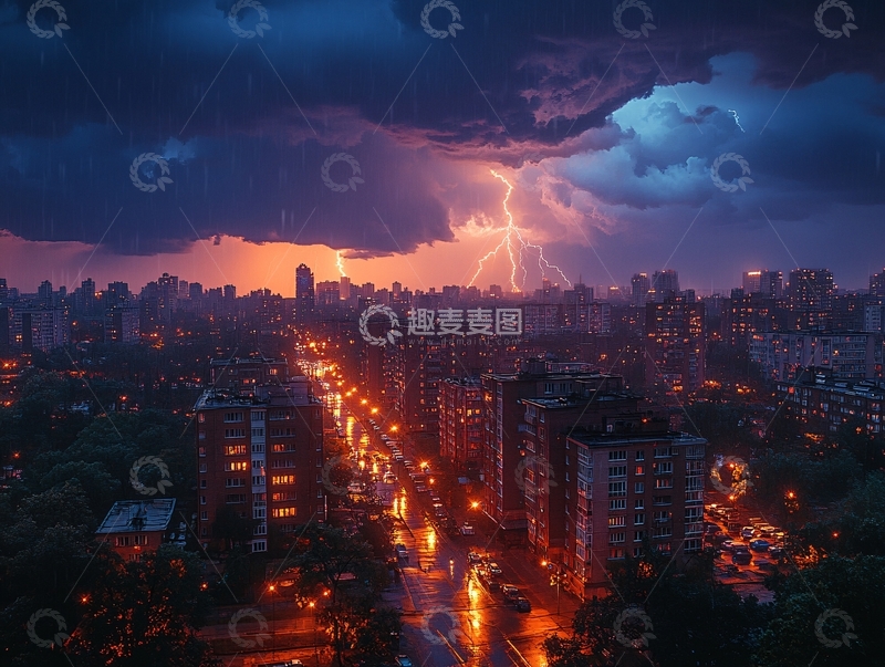 高清大图下载【趣麦麦图】都市夜空雷暴景