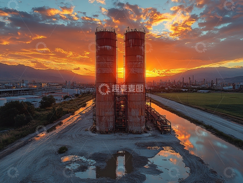 高清大图下载【趣麦麦图】井场霞光