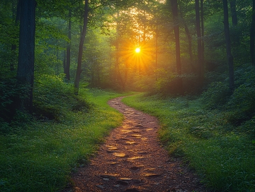 夕阳下的林中小路