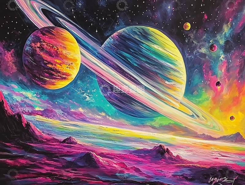 高清大图下载【趣麦麦图】彩虹行星幻想图