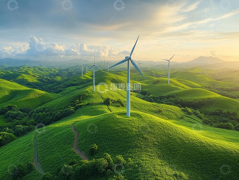 高清大图下载【趣麦麦图】绿色群山风力发电2