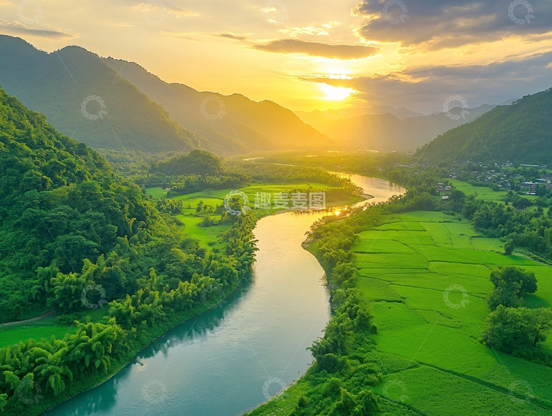 高清大图下载【趣麦麦图】卢村农田晨光2