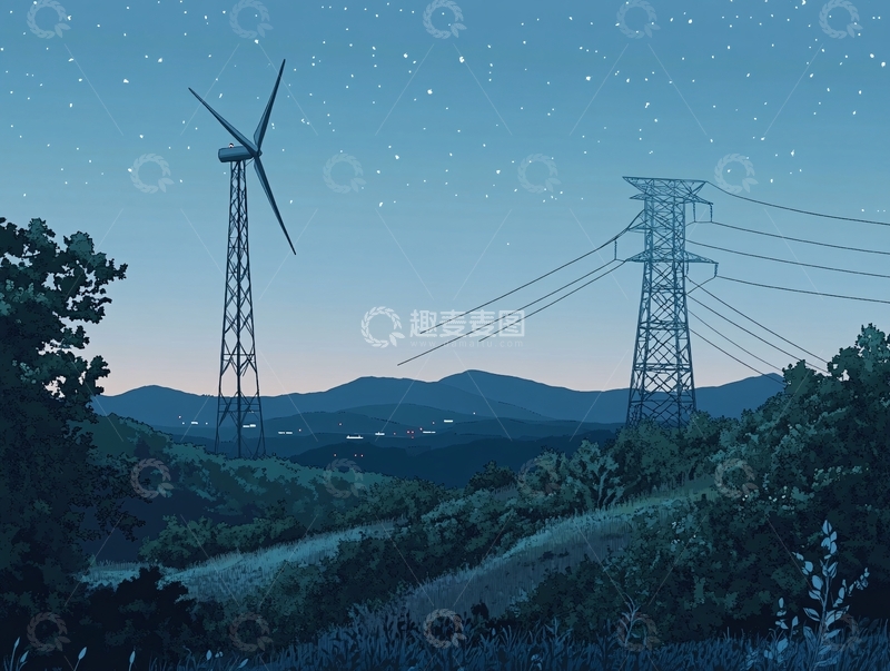 高清大图下载【趣麦麦图】电力局插画
