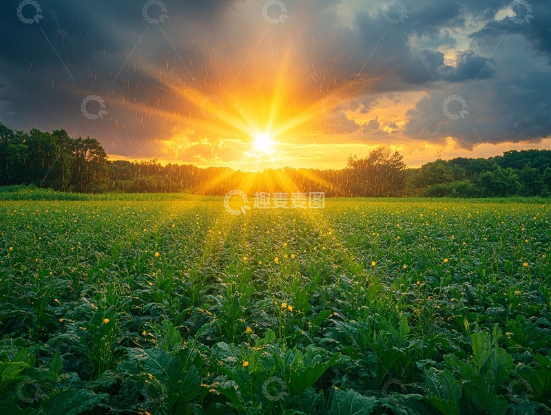 高清大图下载【趣麦麦图】夕阳下的菜地2