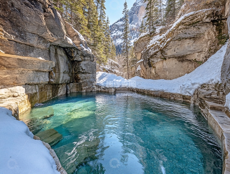 高清大图下载【趣麦麦图】蓝色钙华水池