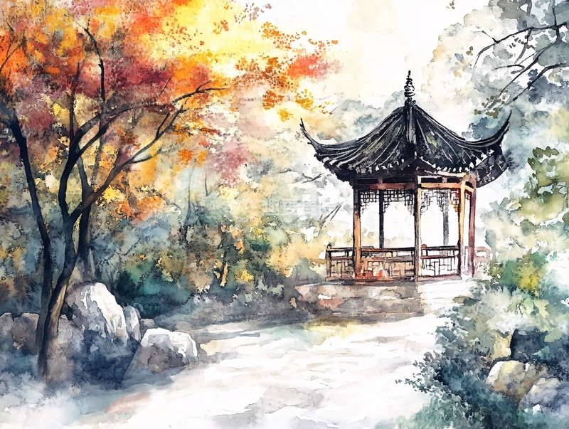 高清大图下载【趣麦麦图】古亭水彩画