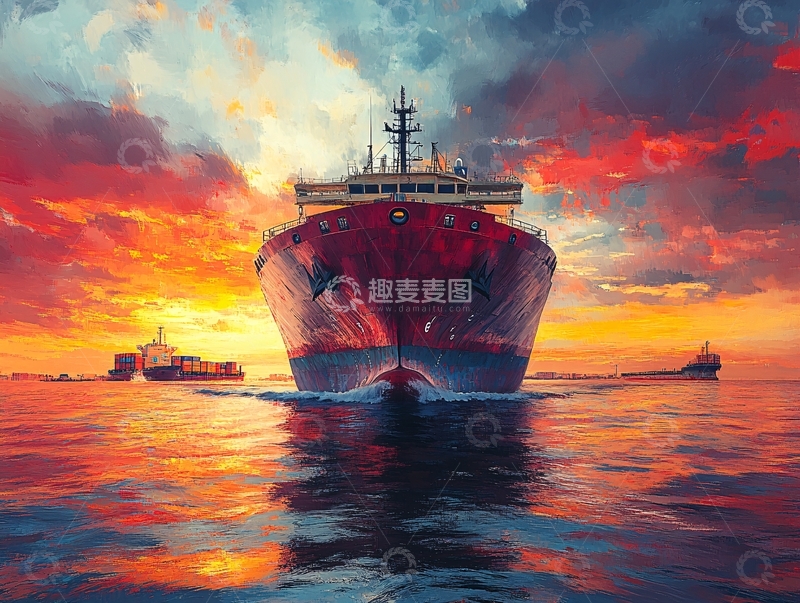 高清大图下载【趣麦麦图】落日货轮1