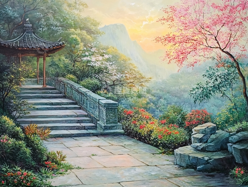 高清大图下载【趣麦麦图】古风亭台楼阁油画2