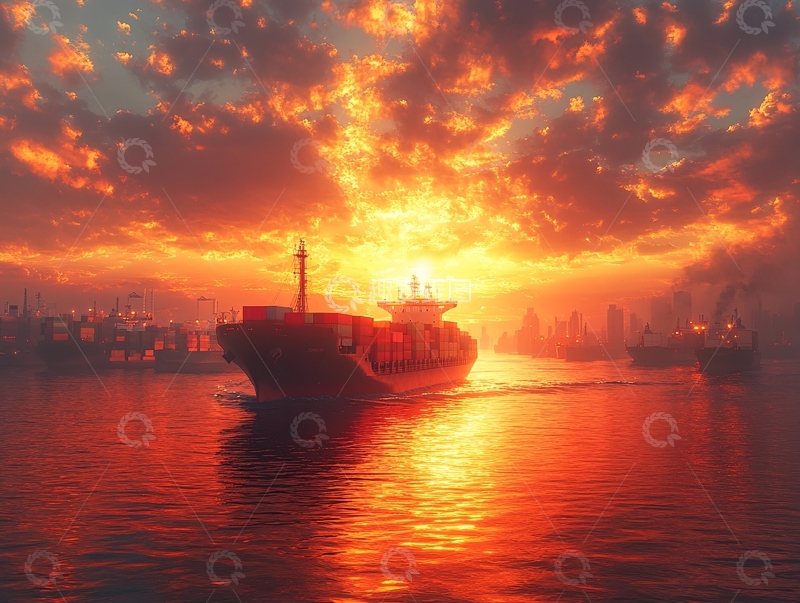 高清大图下载【趣麦麦图】落日货轮2