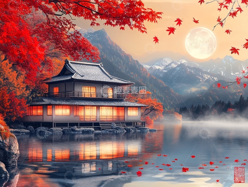 高清大图下载【趣麦麦图】禅境秋夜极品意境插画2