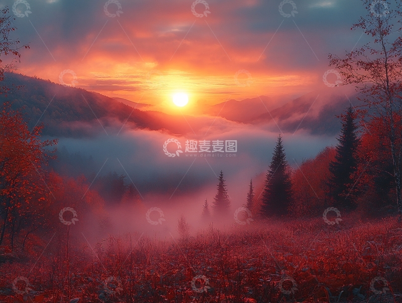 高清大图下载【趣麦麦图】红色晨雾