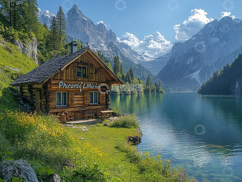 高清大图下载【趣麦麦图】山脚湖泊木屋4