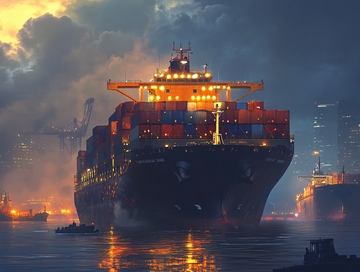 夜晚集装箱装船