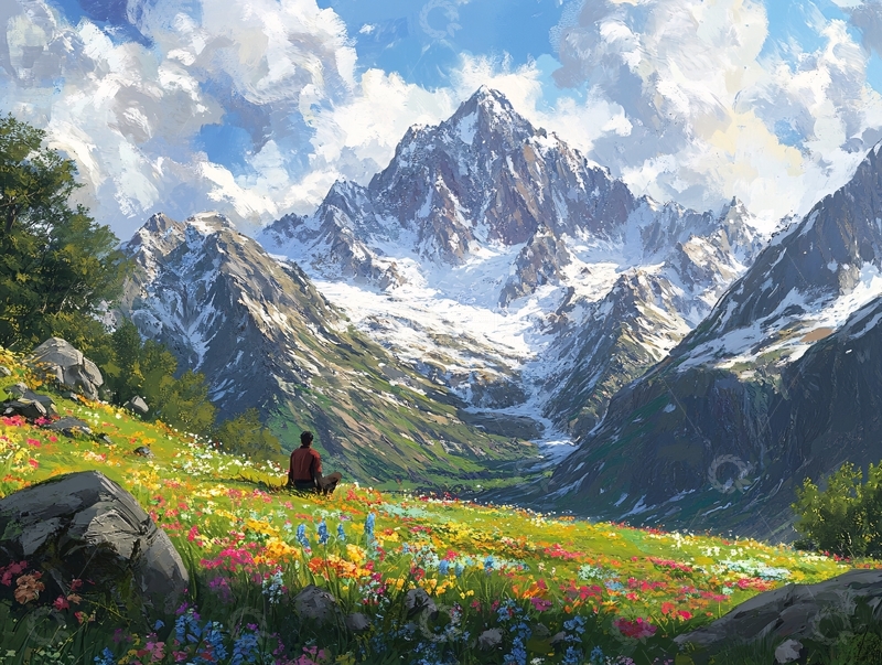 高清大图下载【趣麦麦图】雪山下的花1