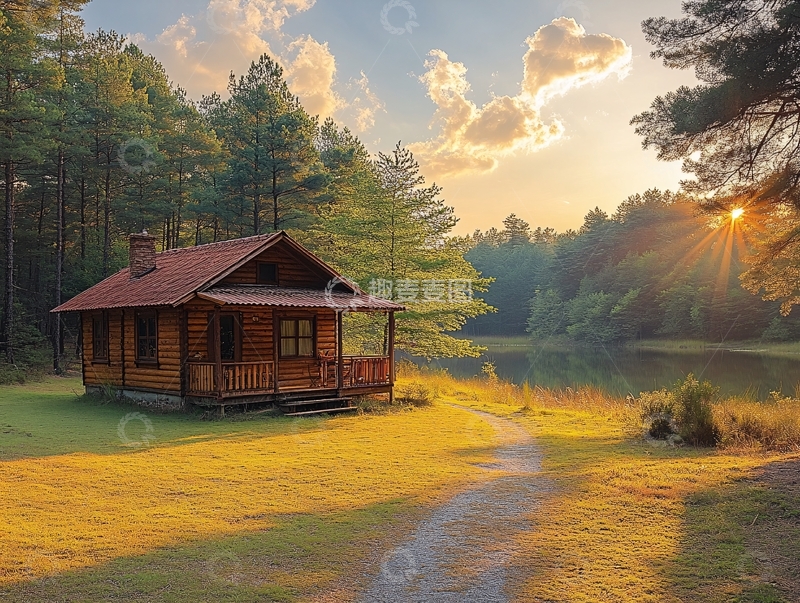 高清大图下载【趣麦麦图】木屋别墅住宅霞光