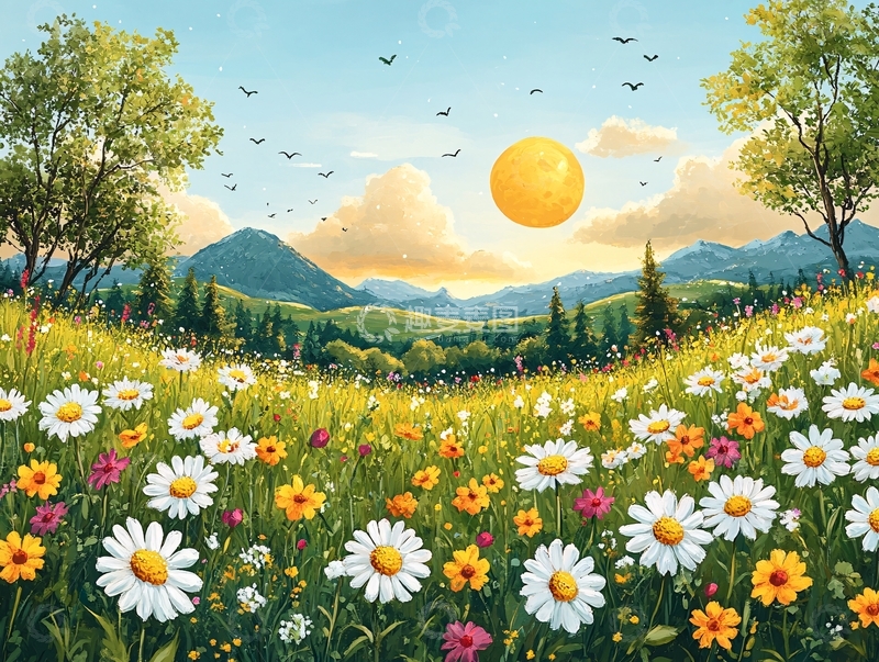 高清大图下载【趣麦麦图】阳光晴朗风景插画14