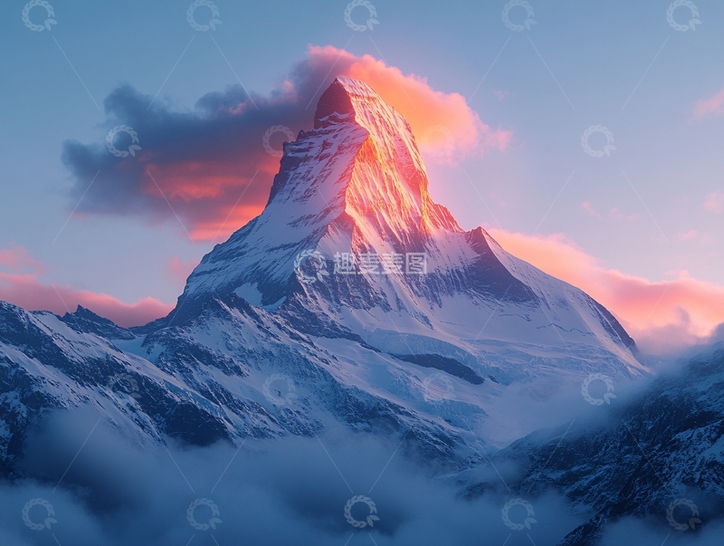 高清大图下载【趣麦麦图】雪山红晕