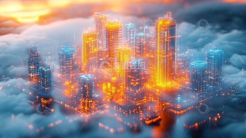 高清大图下载【趣麦麦图】蓝色玻璃城市