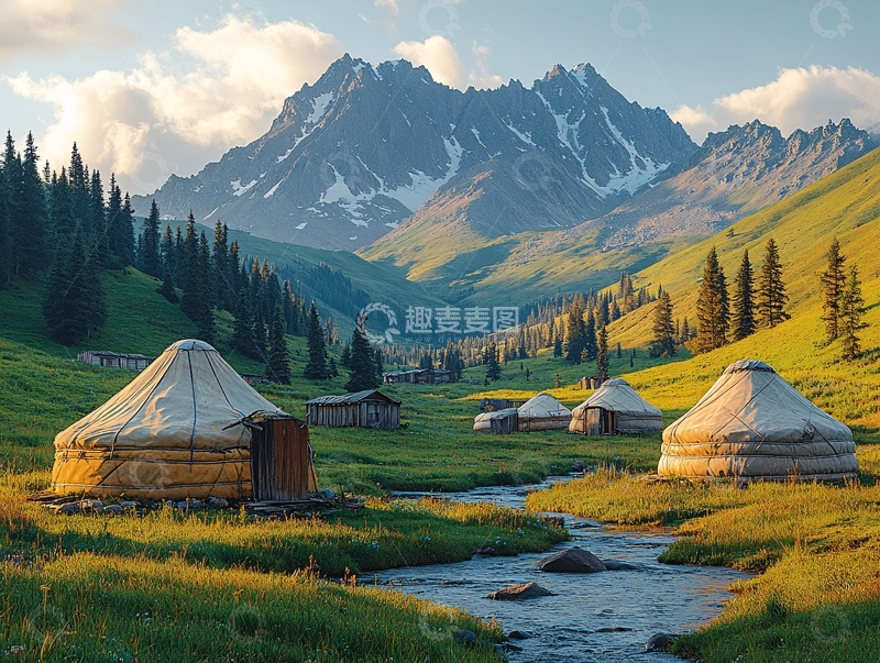 高清大图下载【趣麦麦图】山谷草原毡房