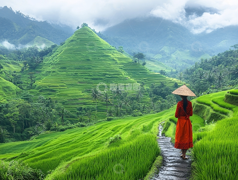 高清大图下载【趣麦麦图】绿色梯田农户