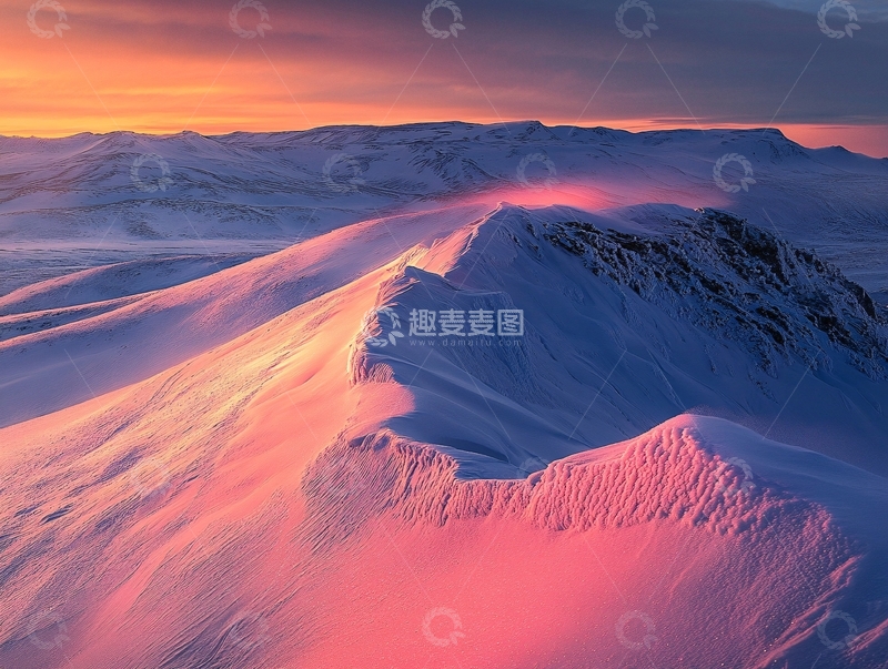 高清大图下载【趣麦麦图】雪景日出荒山冰冷4