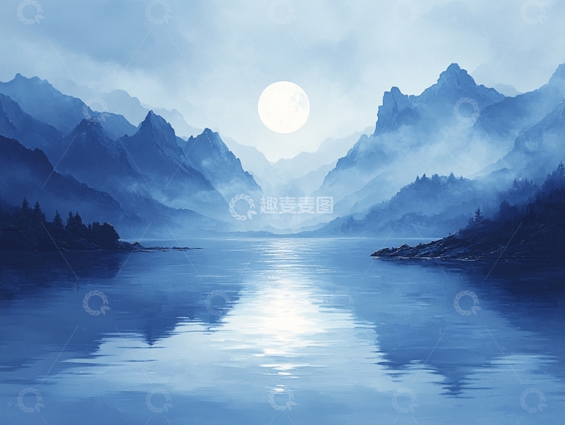 高清大图下载【趣麦麦图】蓝色梦幻山水风情45