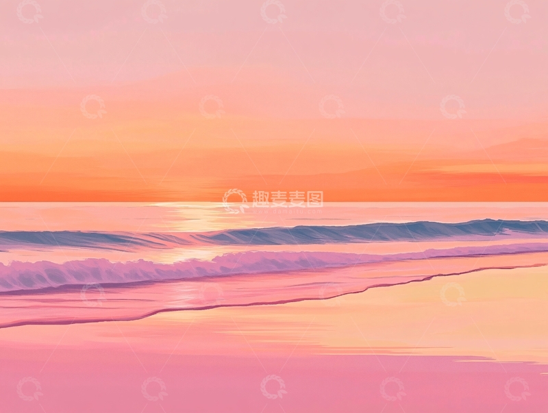 高清大图下载【趣麦麦图】海边落日插画79