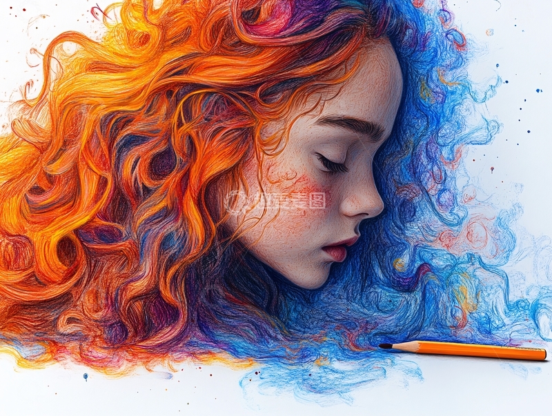 高清大图下载【趣麦麦图】创意少女素描