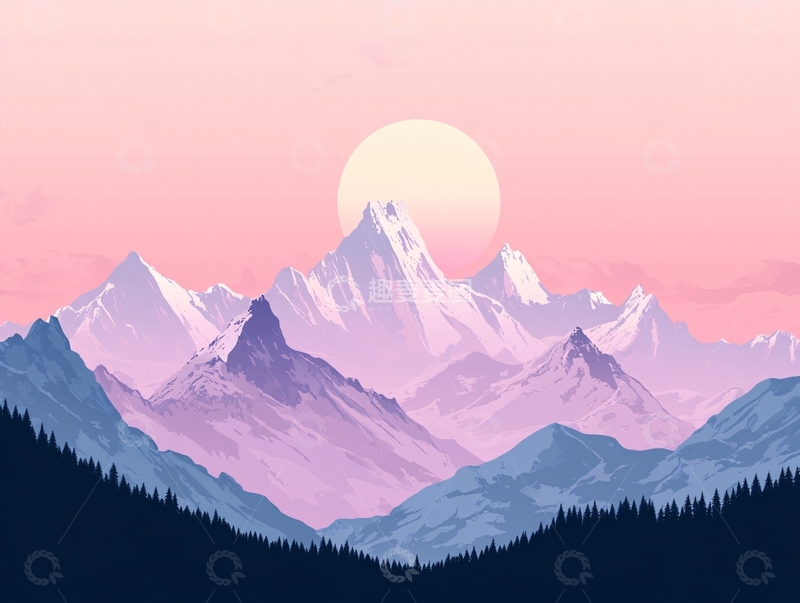 高清大图下载【趣麦麦图】山风景插画包装15