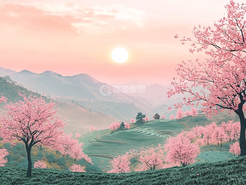 高清大图下载【趣麦麦图】桃林插画