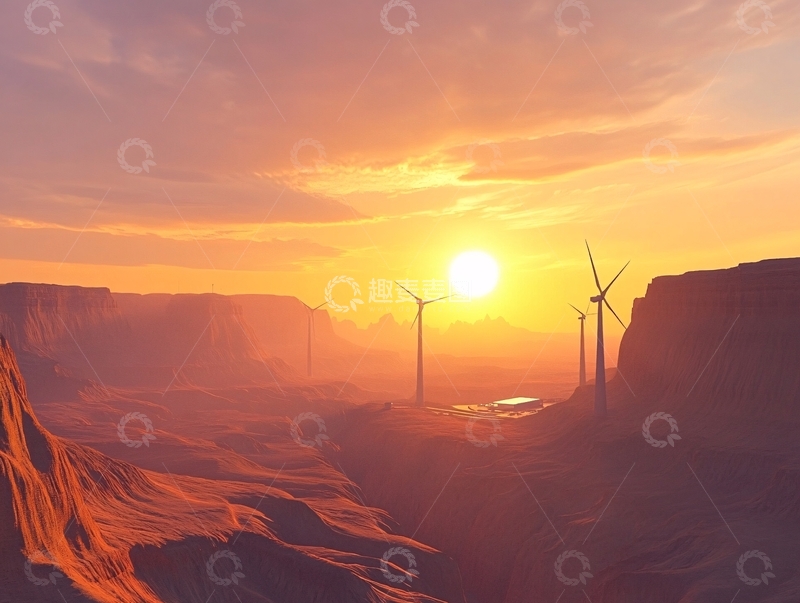 高清大图下载【趣麦麦图】荒漠风力发电