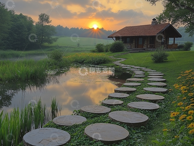 高清大图下载【趣麦麦图】汀步庄园1