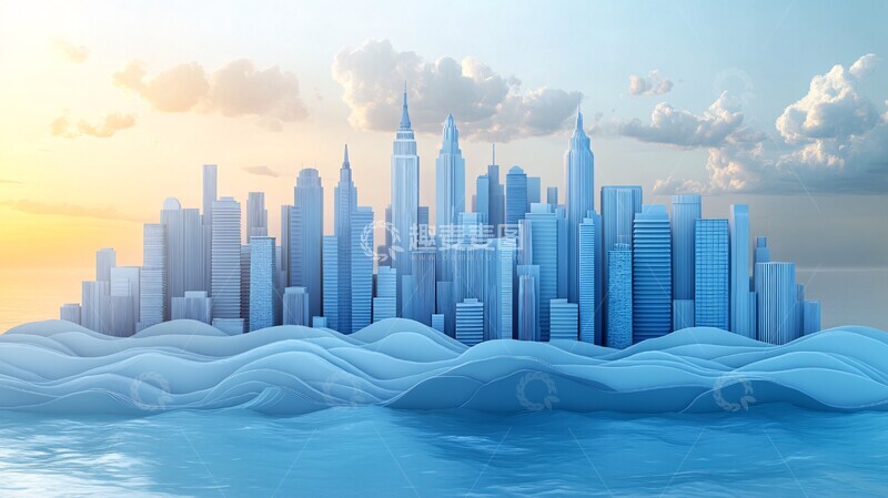高清大图下载【趣麦麦图】蓝色城市剪影2