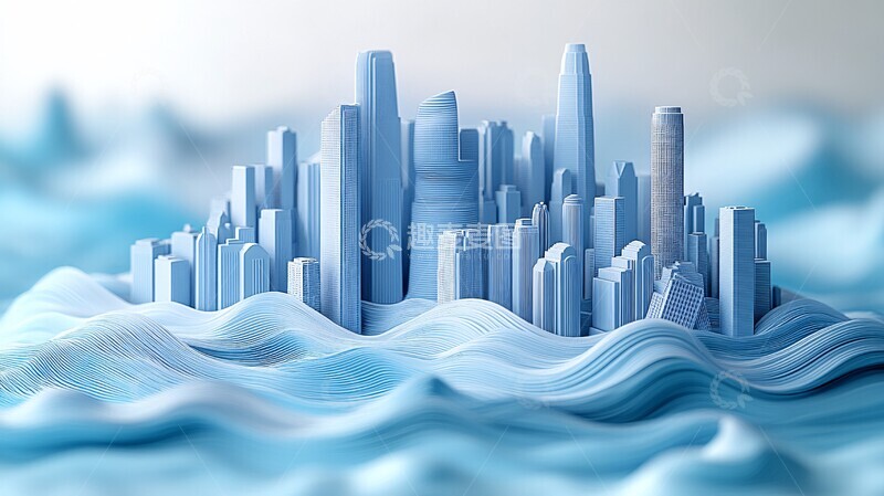 高清大图下载【趣麦麦图】蓝色城市剪影3
