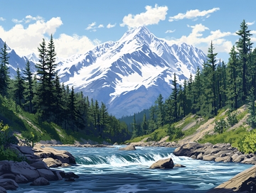 雪山森林河流图1