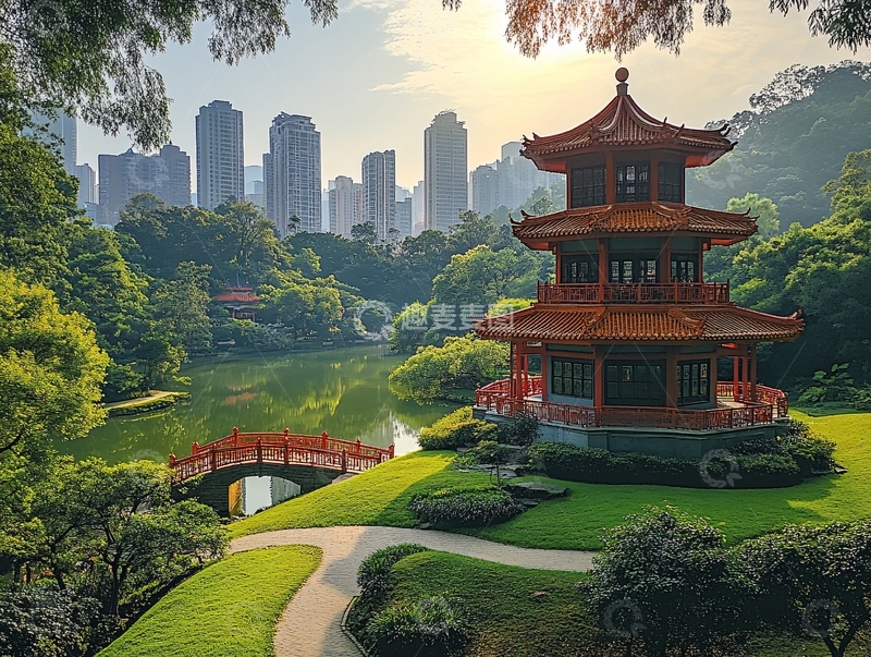 高清大图下载【趣麦麦图】红桥绿地城市景观