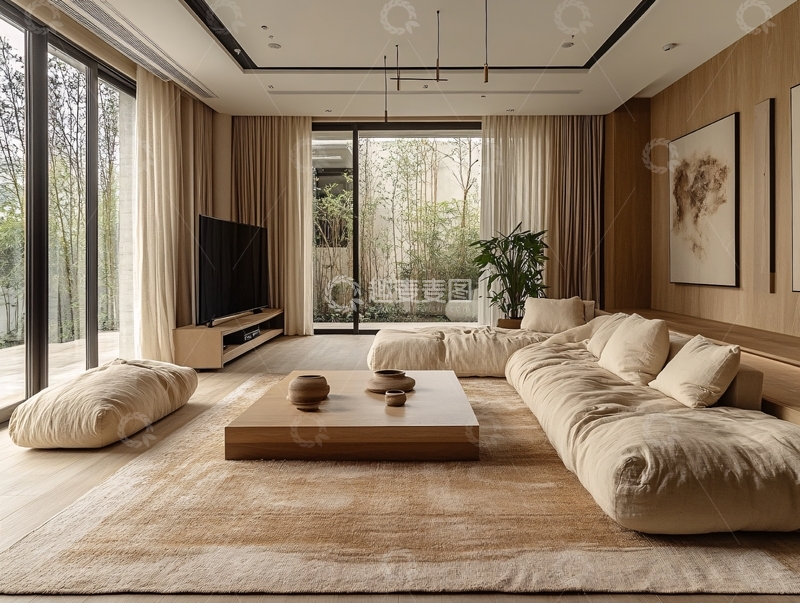 高清大图下载【趣麦麦图】客厅窗帘地毯布局