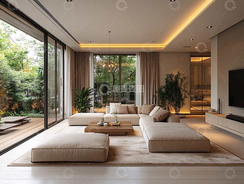 高清大图下载【趣麦麦图】意式极简客厅效果3