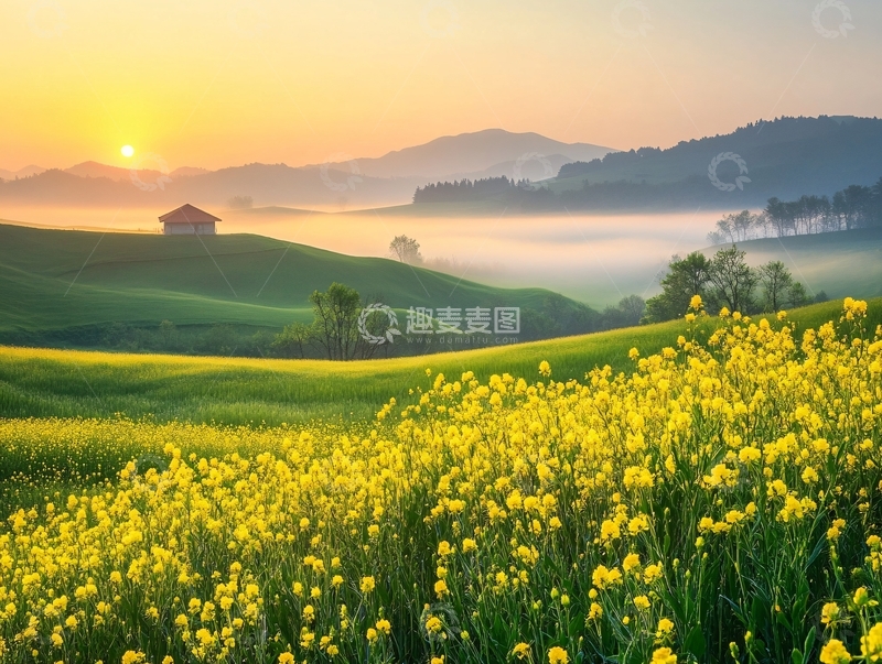 高清大图下载【趣麦麦图】油菜花日出