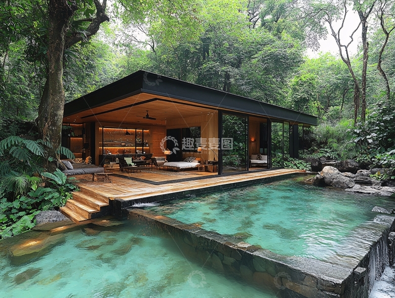 高清大图下载【趣麦麦图】泳池树屋