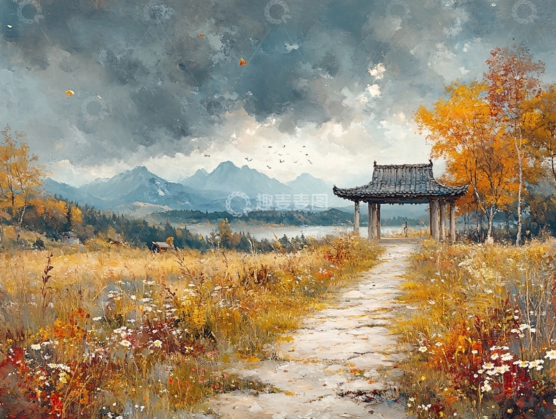 高清大图下载【趣麦麦图】古风秋天景色插画21